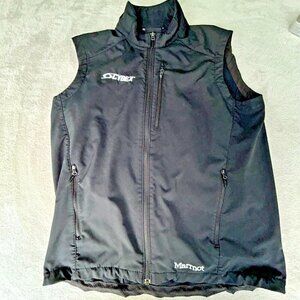Marmot Approach Vest Black Soft Shell Mens Size L Water Repellent, "CYBEX" logo